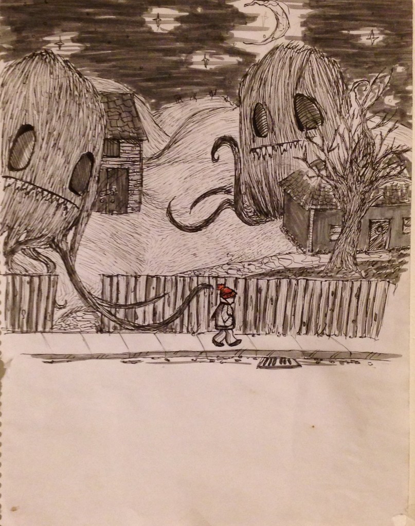 Inspired by another artist's work, based on what it feels like to walk alone in the dark as a child.