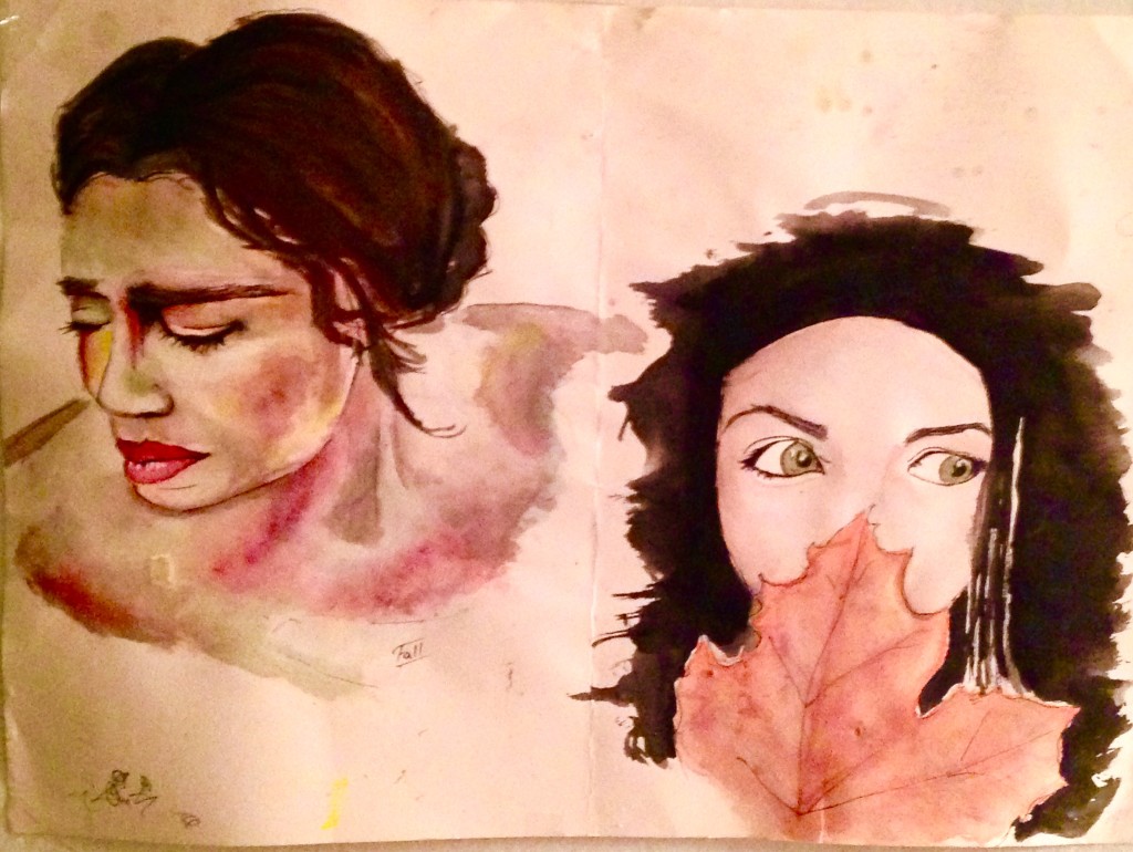The one on the left is one of my all-time favourites. I was trying to paint a woman without using any skin tones. She's flawed, but beautiful. I like her. 